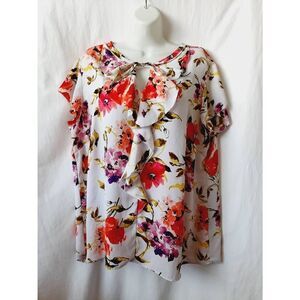 Liz Claiborne floral Office Siren Flutter sleeve sz XL Boardroom.chic  blouse
